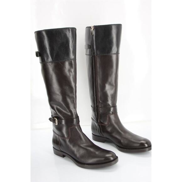 Enzo Angiolini Eero Black Brown Leather Tall Riding Boots Size 7 New Womens Knee - Picture 2 of 10